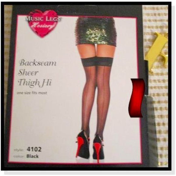 Music Legs Accessories - MUSIC LEGS BACK SEAM SHEER HIGH THIGH STOCKINGS